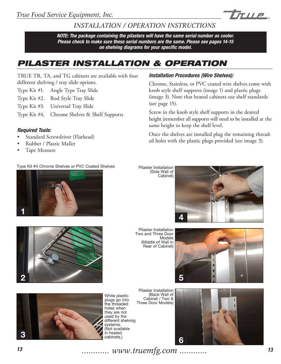 Pilaster installation & operation | True Manufacturing Company TR1RRI-1S User Manual | Page 15 / 25