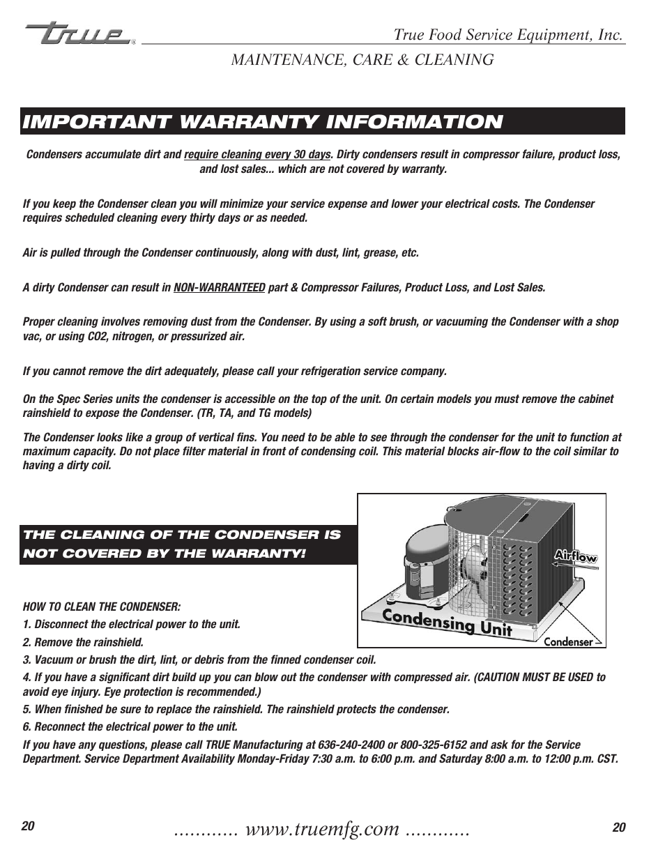 Important warranty information | True Manufacturing Company TR1RRI-1S User Manual | Page 22 / 25