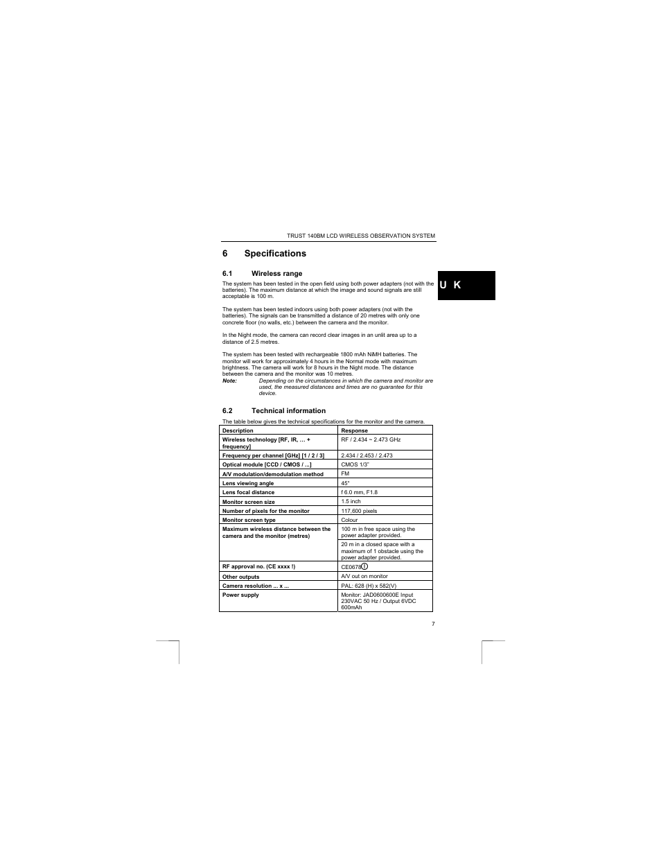 6 specifications | Trust Computer Products 140BM User Manual | Page 10 / 12