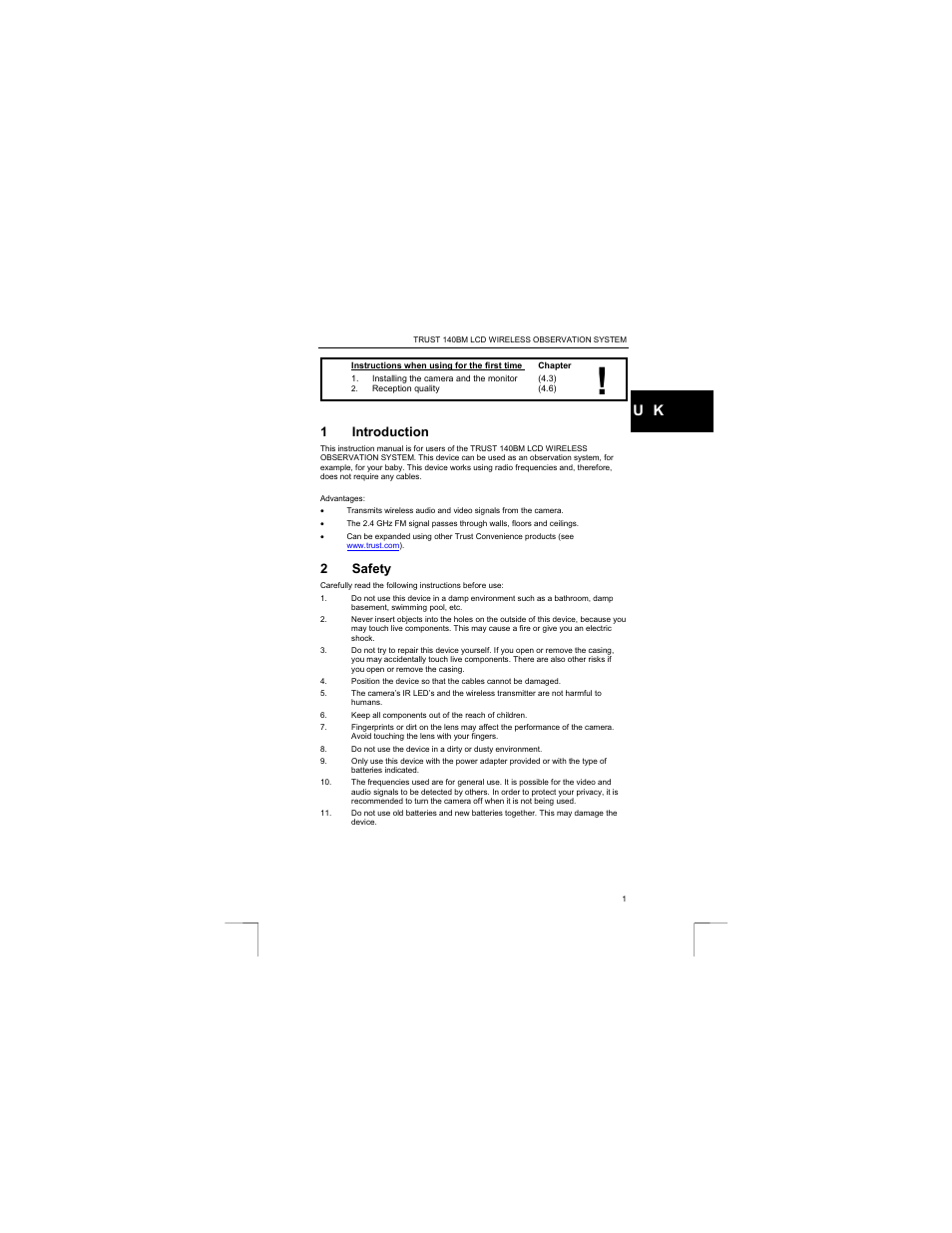1 introduction, 2 safety | Trust Computer Products 140BM User Manual | Page 4 / 12