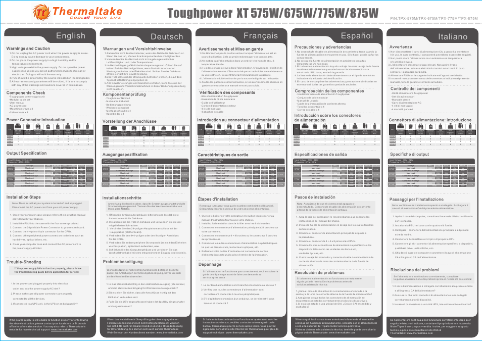 Thermaltake Toughpower XT 775W User Manual | 2 pages