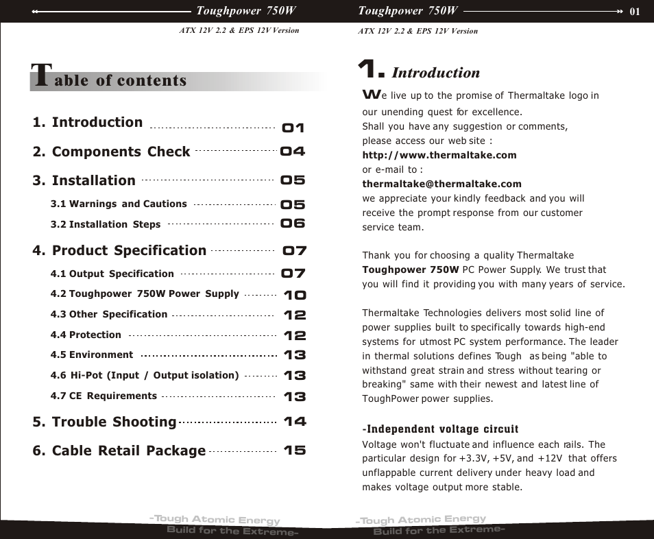 ¥ш¿э¡bp13, Able of contents, Introduction | Thermaltake EPS 12V User Manual | Page 2 / 10