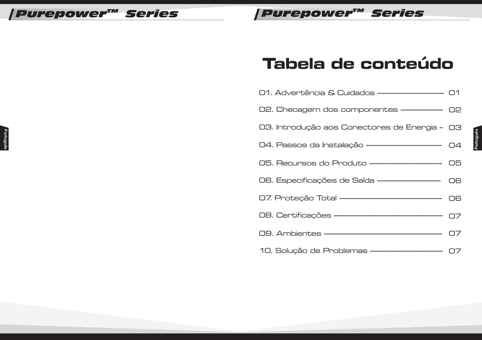 Tabela de conteúdo, Purepower series | Thermaltake Purepower W0330RU User Manual | Page 12 / 16