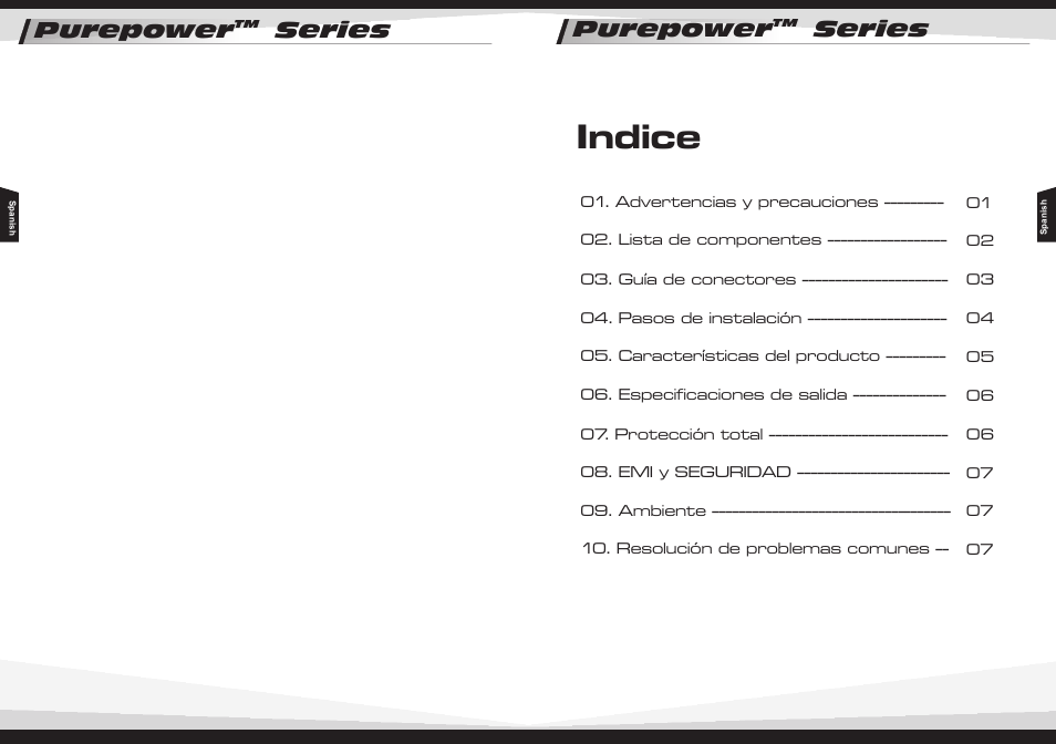 Indice, Purepower series | Thermaltake Purepower W0330RU User Manual | Page 7 / 16