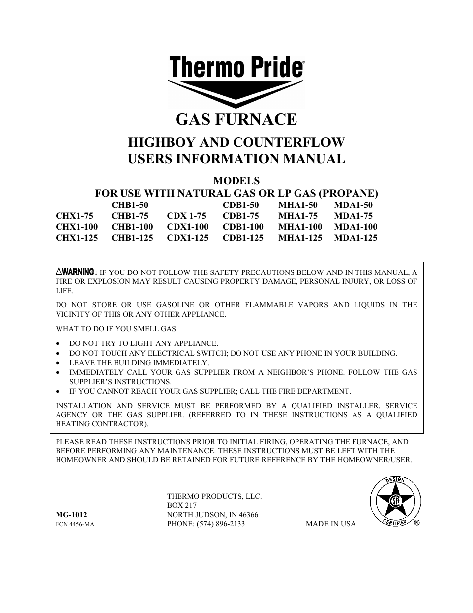 Thermo Products CDB1-125 User Manual | 18 pages