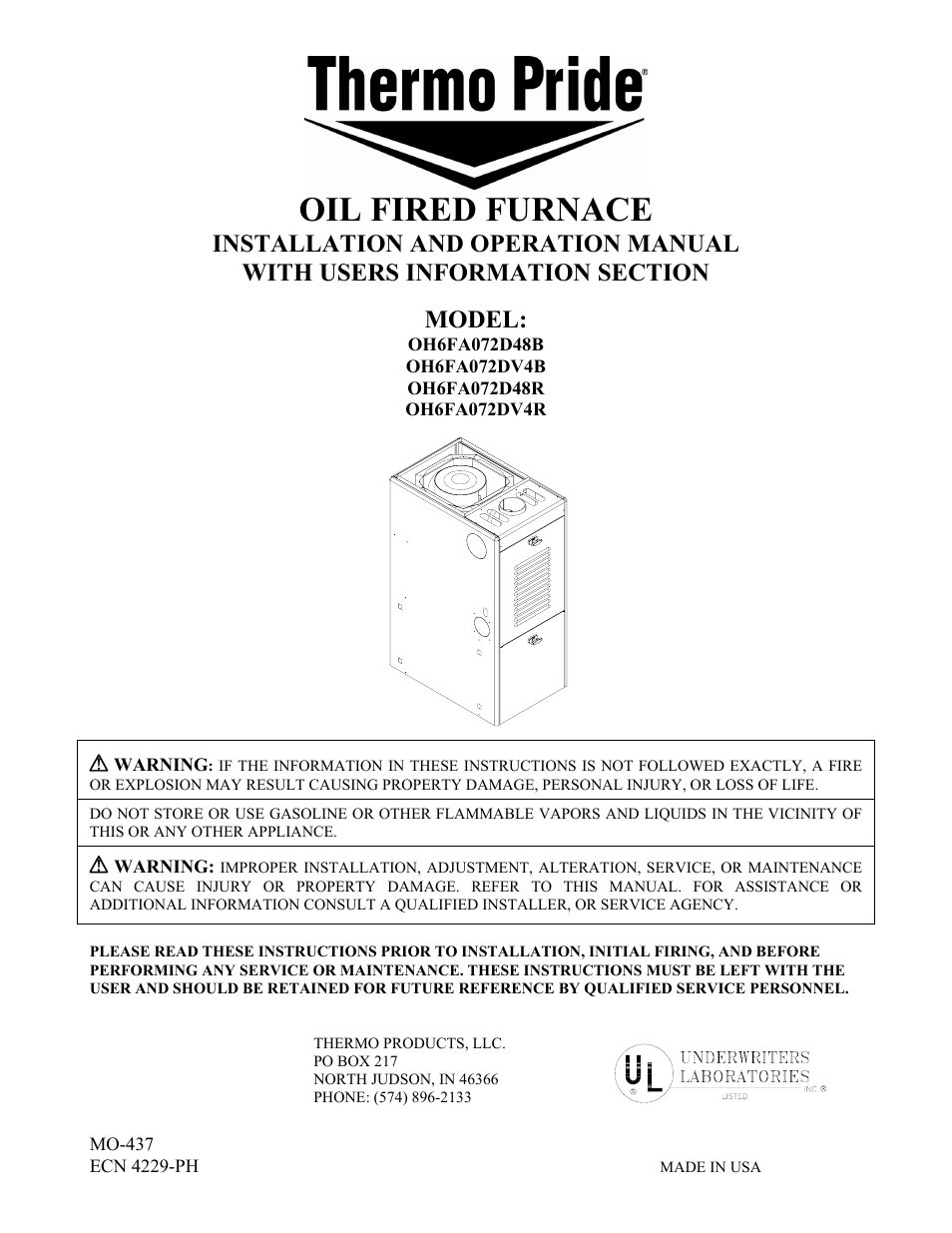 Thermo Products OH6FA072DV4R User Manual | 17 pages