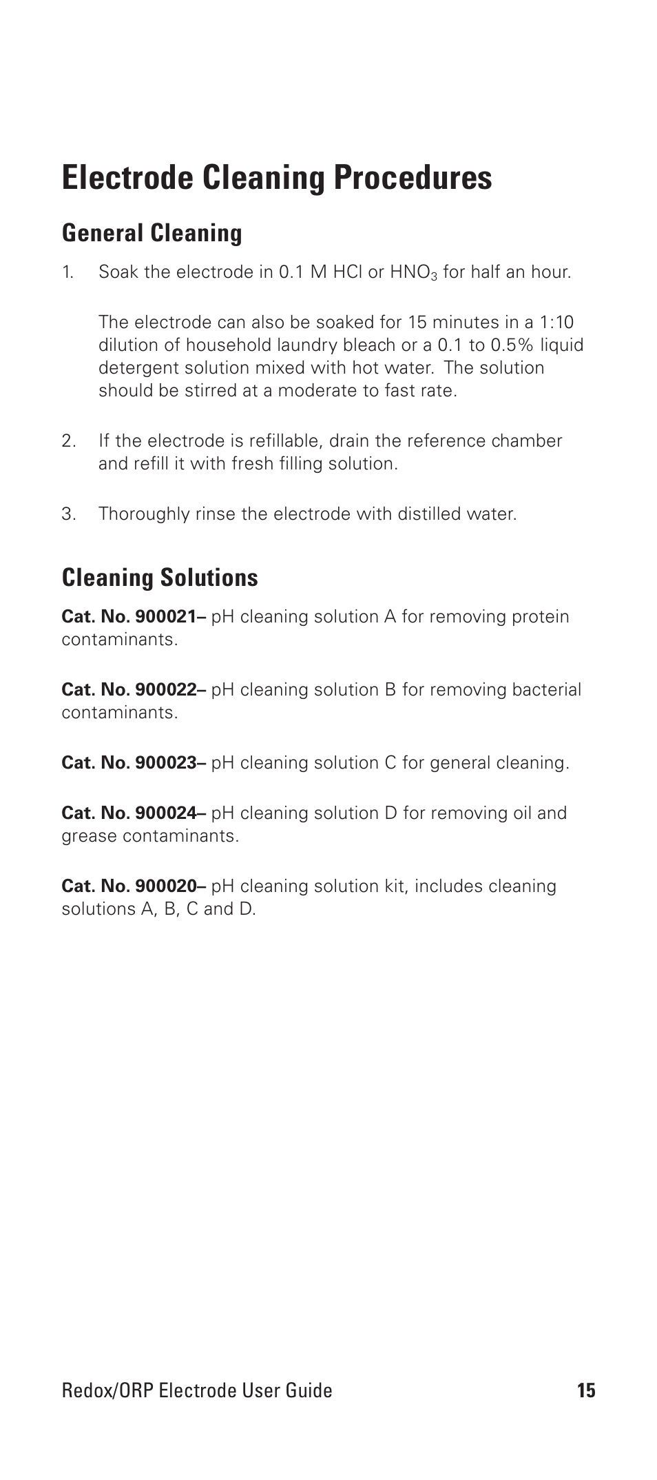 Electrode cleaning procedures, General cleaning, Cleaning solutions | Thermo Products REDOX/ORP 9678BNWP User Manual | Page 17 / 23