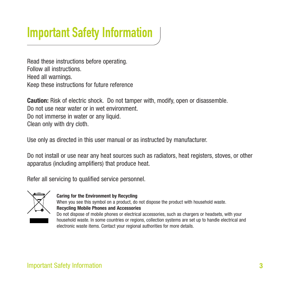 Important safety information | TEN Technology naviPlay Bluetooth Stereo Headset Kit for iPod User Manual | Page 3 / 32