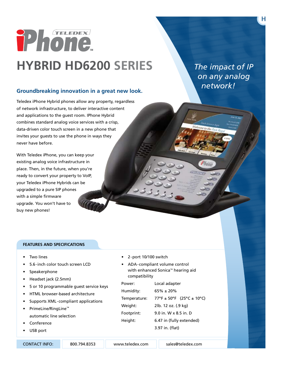 Teledex Hybrid HD6200 series User Manual | 2 pages