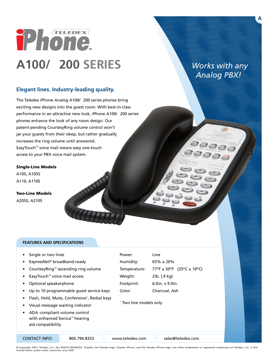 Teledex iPhone A100 User Manual | 1 page