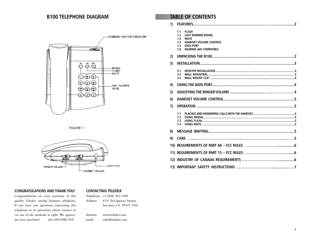 Teledex B100 User Manual | Page 2 / 7