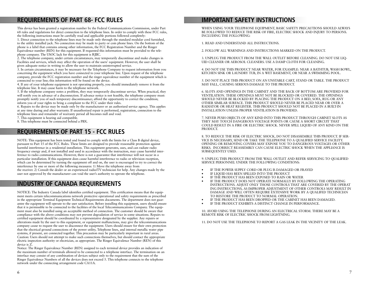 Requirements of part 68- fcc rules, Requirements of part 15 - fcc rules, Industry of canada requirements | Important safety instructions | Teledex B100 User Manual | Page 5 / 7