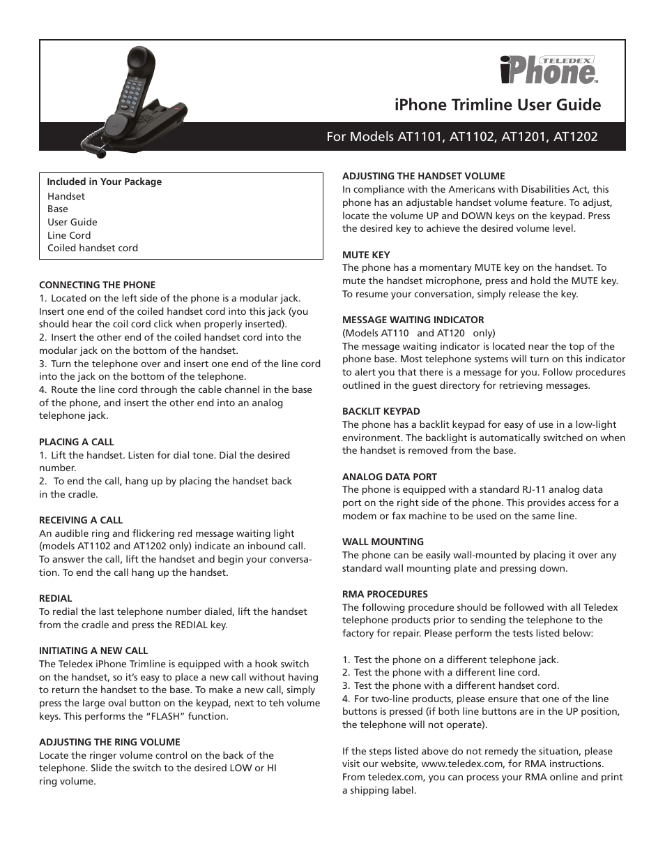 Teledex iPhone TrimLine AT1202 User Manual | 3 pages