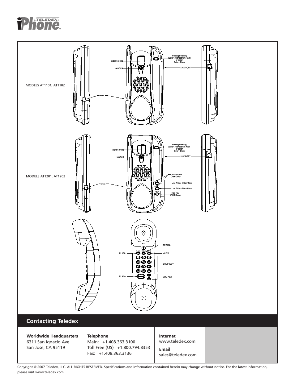 Contacting teledex | Teledex iPhone TrimLine AT1202 User Manual | Page 3 / 3