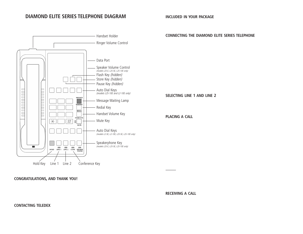 Diamond elite series telephone diagram | Teledex L2-10E User Manual | Page 2 / 5