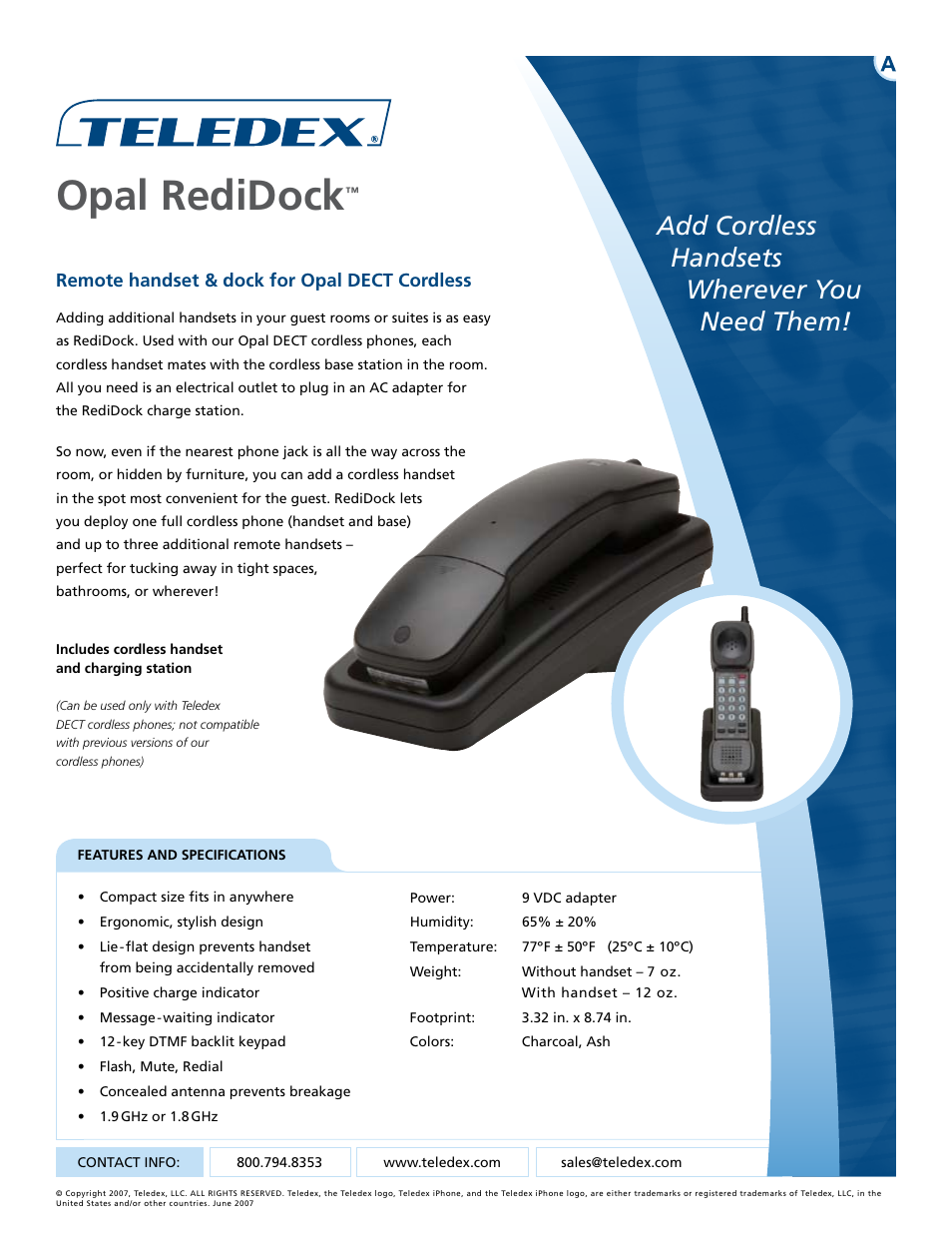 Teledex Opal RediDock User Manual | 1 page