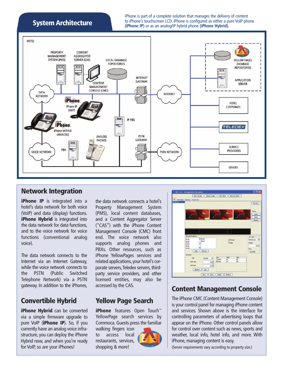 System architecture, Network integration, Content management console | Convertible hybrid, Yellow page search | Teledex VoIP Phone User Manual | Page 2 / 2