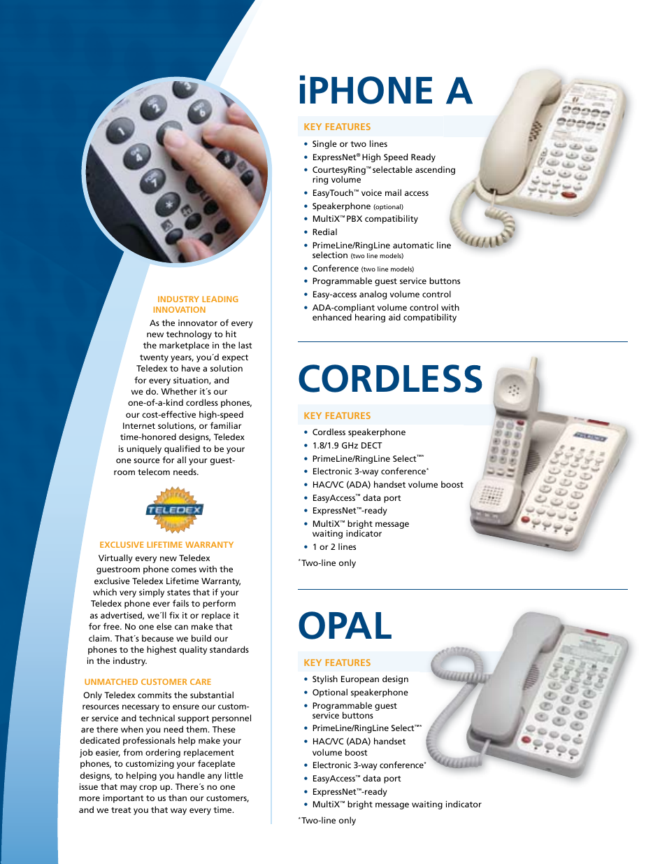 Cordless, Opal, Iphone a | Teledex Guestroom Phones User Manual | Page 2 / 4