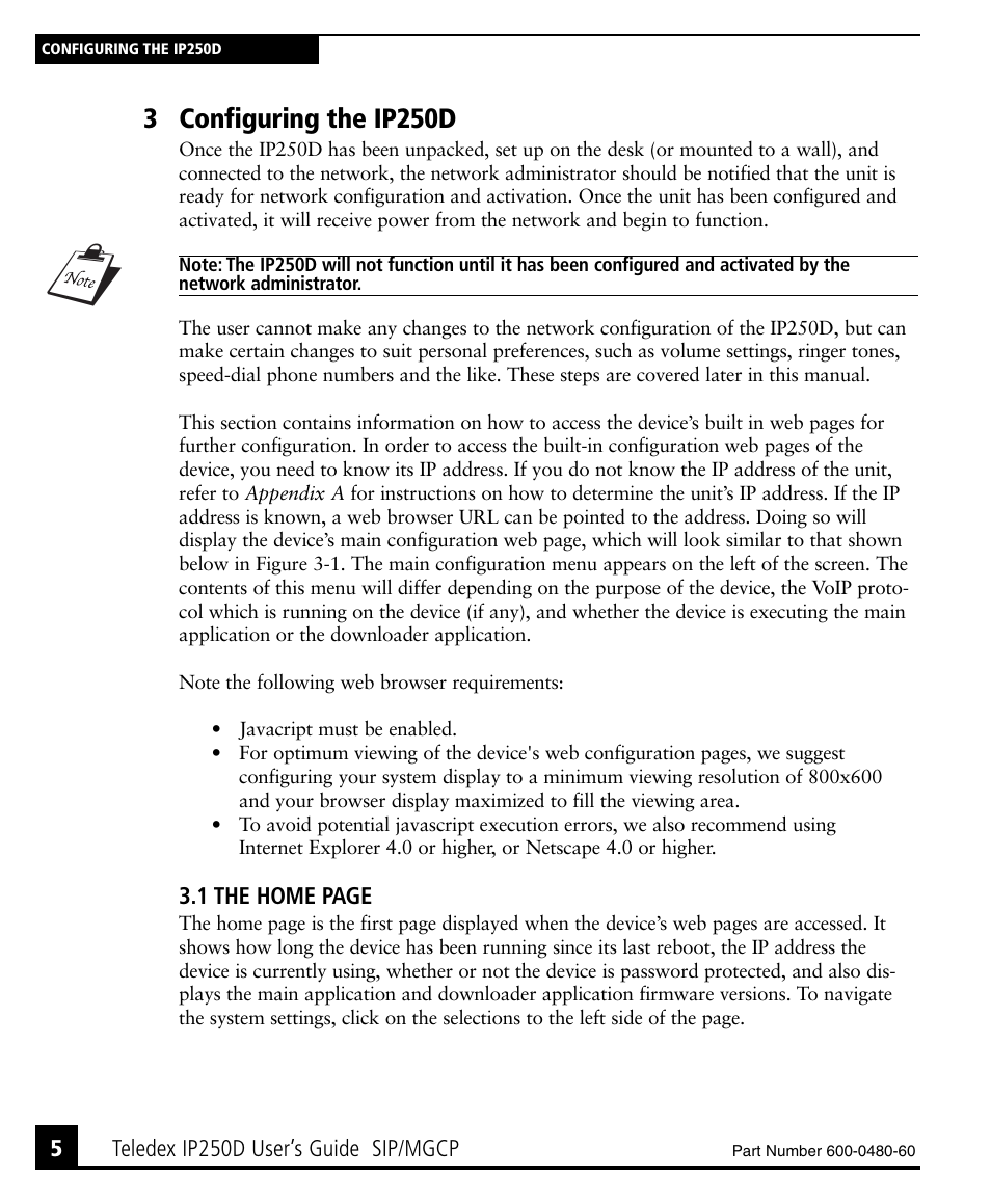 3 configuring the ip250d | Teledex IP250DVoIP User Manual | Page 10 / 34