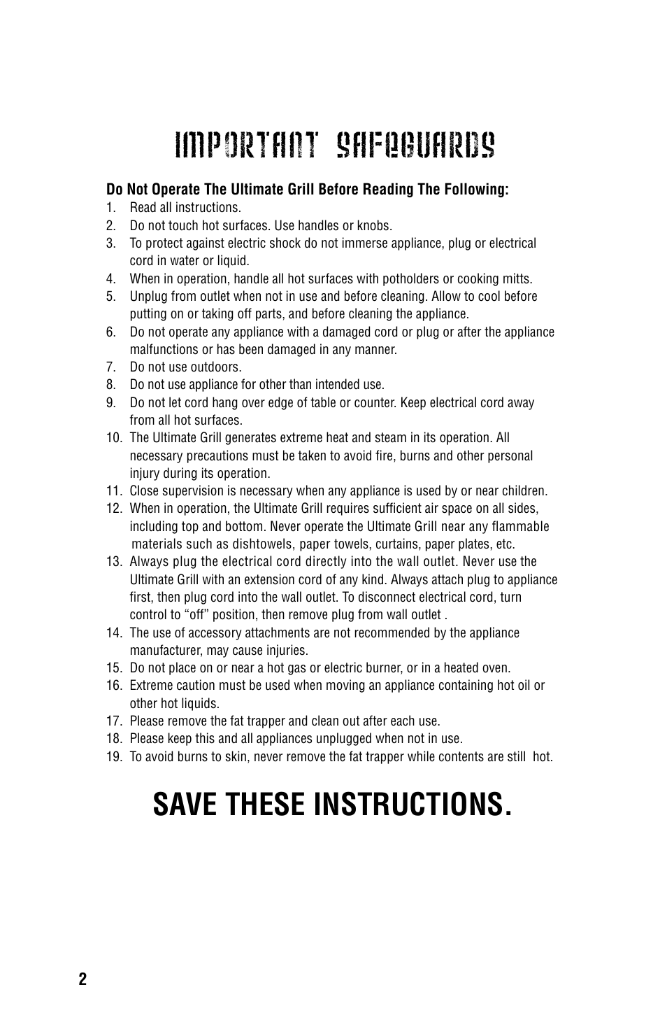 Important safeguards, Save these instructions | TriStar Hulk Hogan's PZ-3012 User Manual | Page 4 / 14