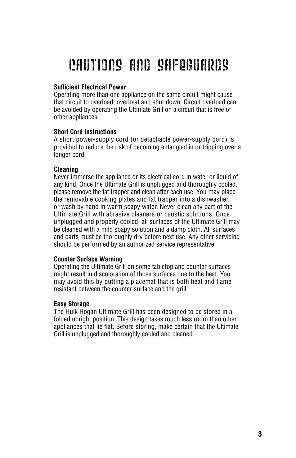 Cautions and safeguards | TriStar Hulk Hogan's PZ-3012 User Manual | Page 5 / 14