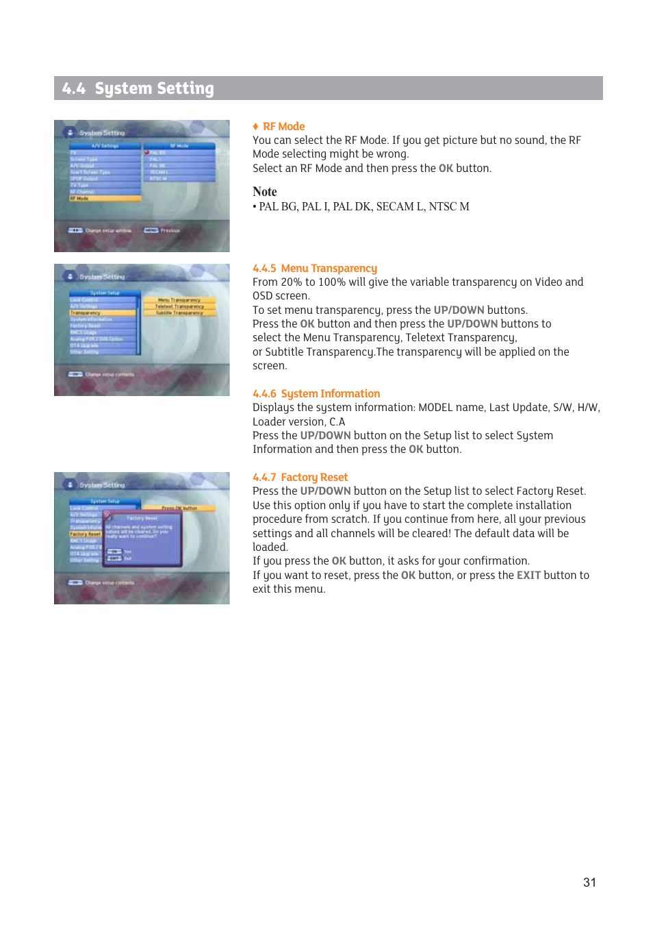 4 system setting | Triax STR 333 User Manual | Page 31 / 36
