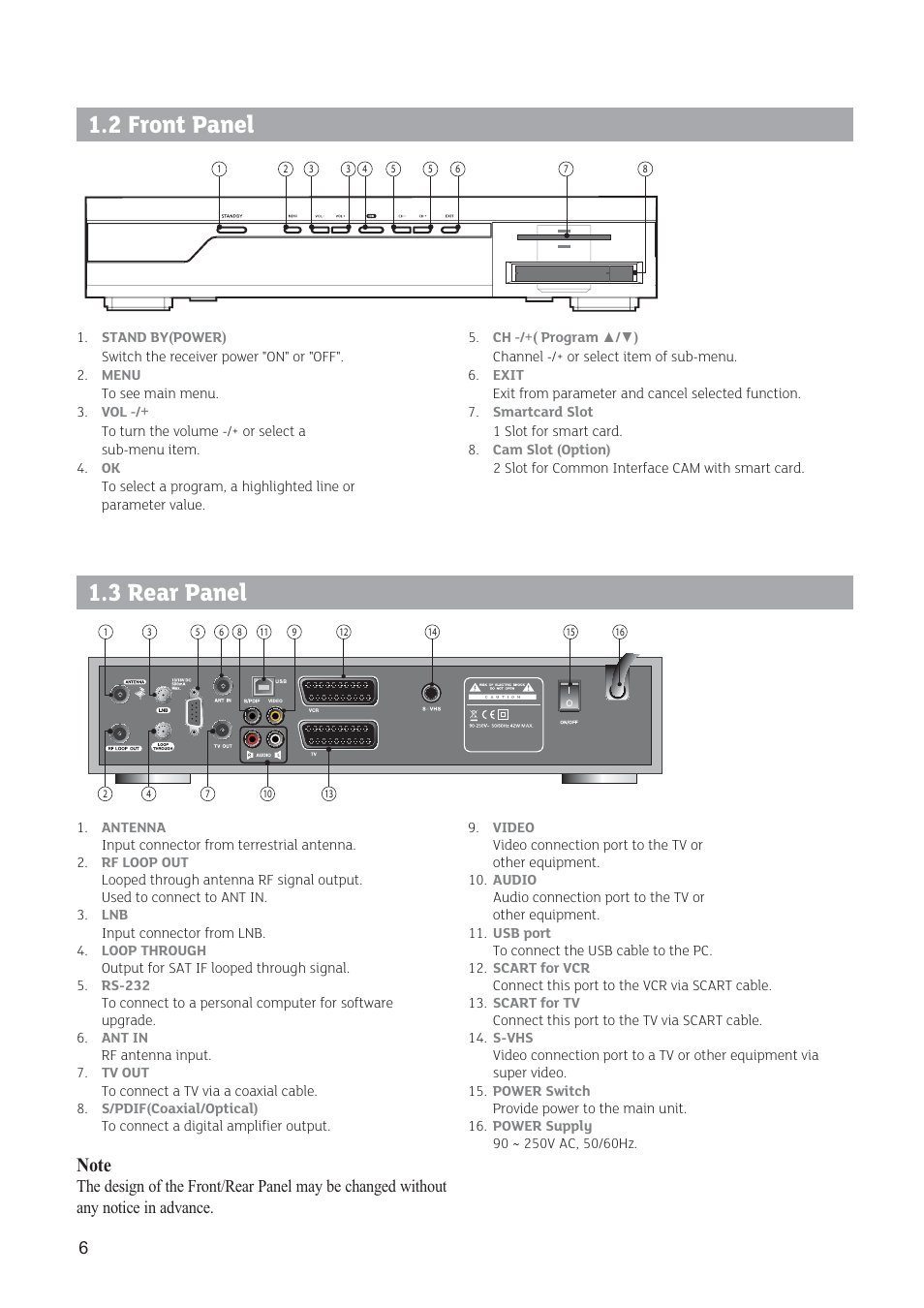 3 rear panel, 2 front panel | Triax STR 333 User Manual | Page 6 / 36