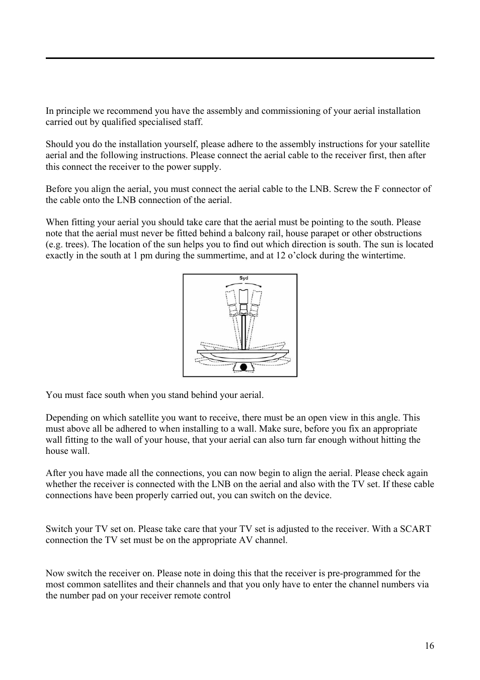 Connecting and aligning the aerial | Triax Digital Satellite Receiver SR 110 User Manual | Page 16 / 40