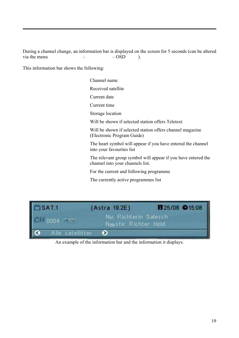 Information bar | Triax Digital Satellite Receiver SR 110 User Manual | Page 19 / 40