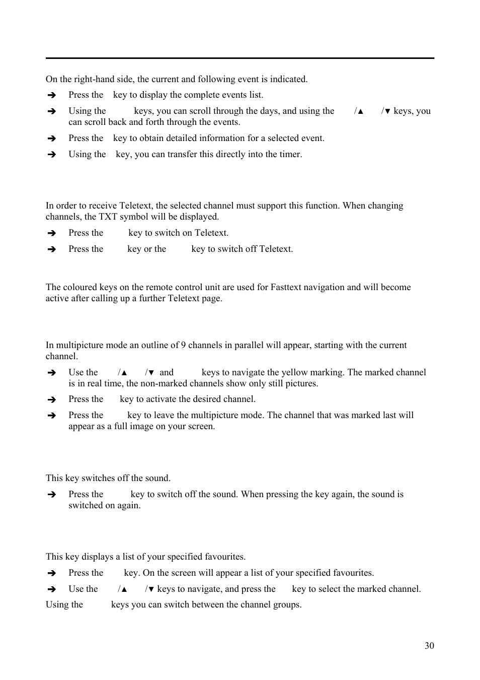 Text, M/p (multipicture) mute fav, M/p (multipicture) | Triax Digital Satellite Receiver SR 110 User Manual | Page 30 / 40