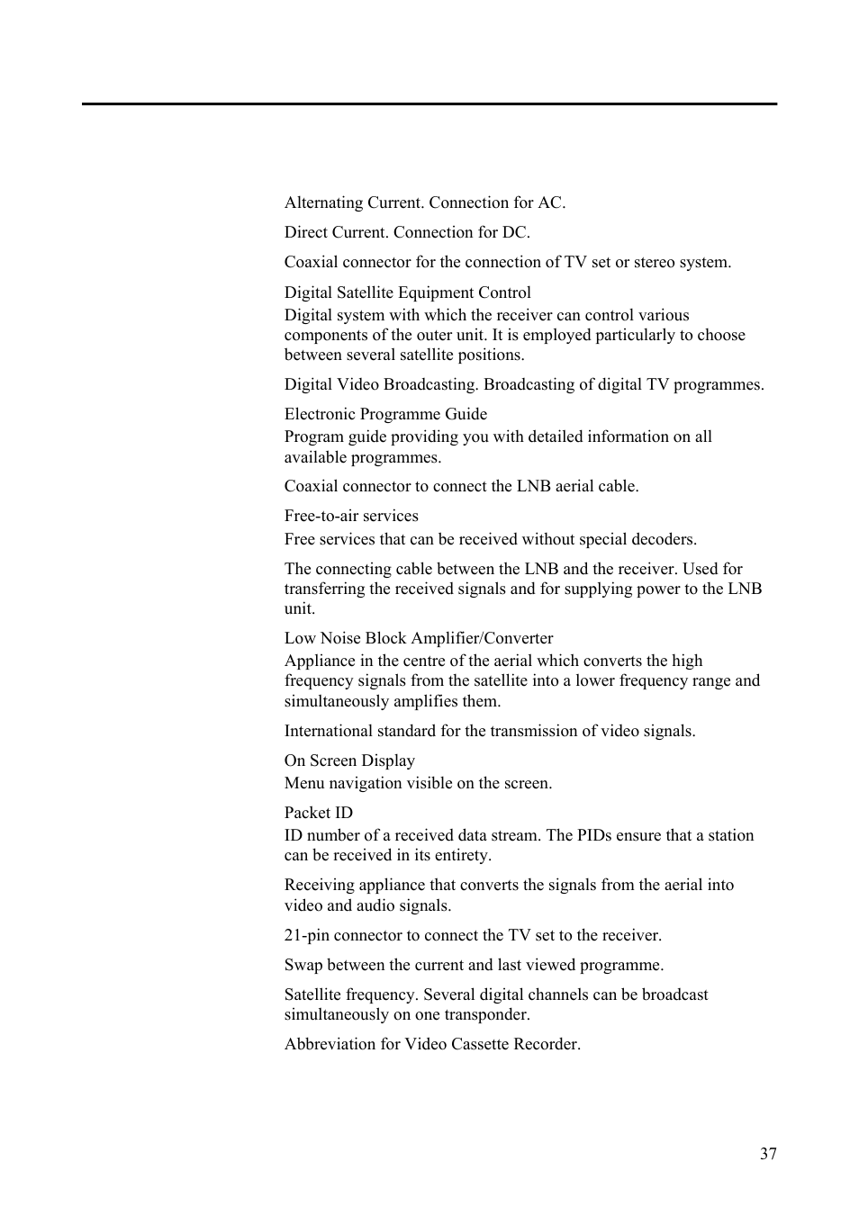 Glossary | Triax Digital Satellite Receiver SR 110 User Manual | Page 37 / 40