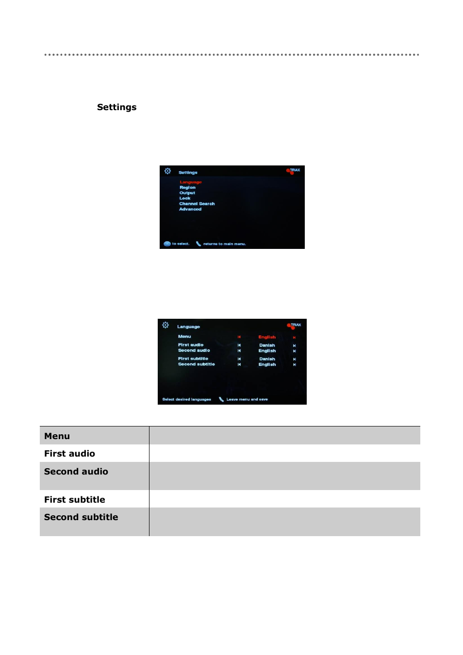Customizing the set-top box, Language | Triax C-HD417 CX User Manual | Page 26 / 44