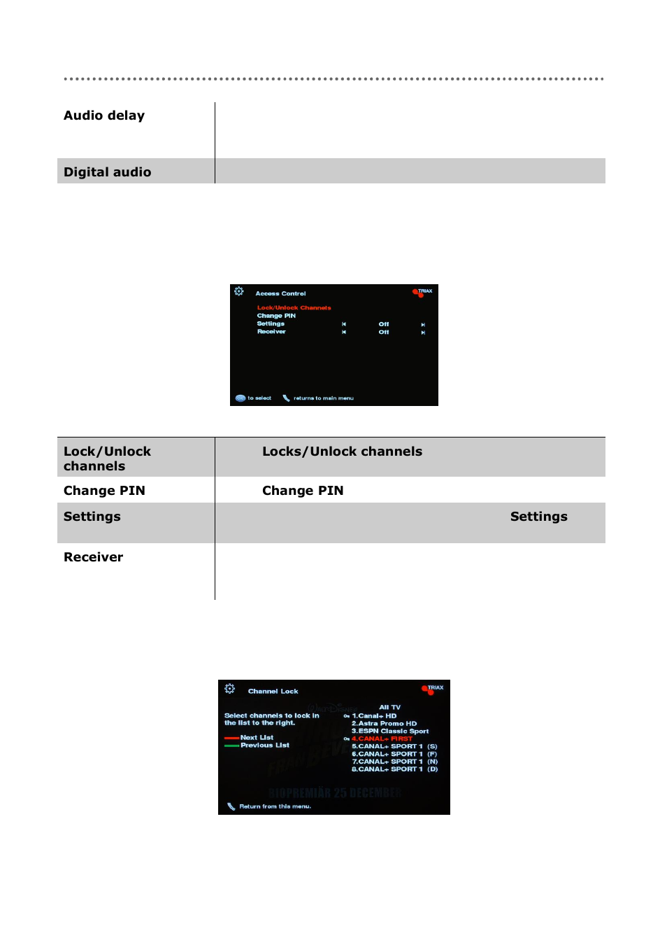 Lock, Lock/unlock channels | Triax C-HD417 CX User Manual | Page 28 / 44
