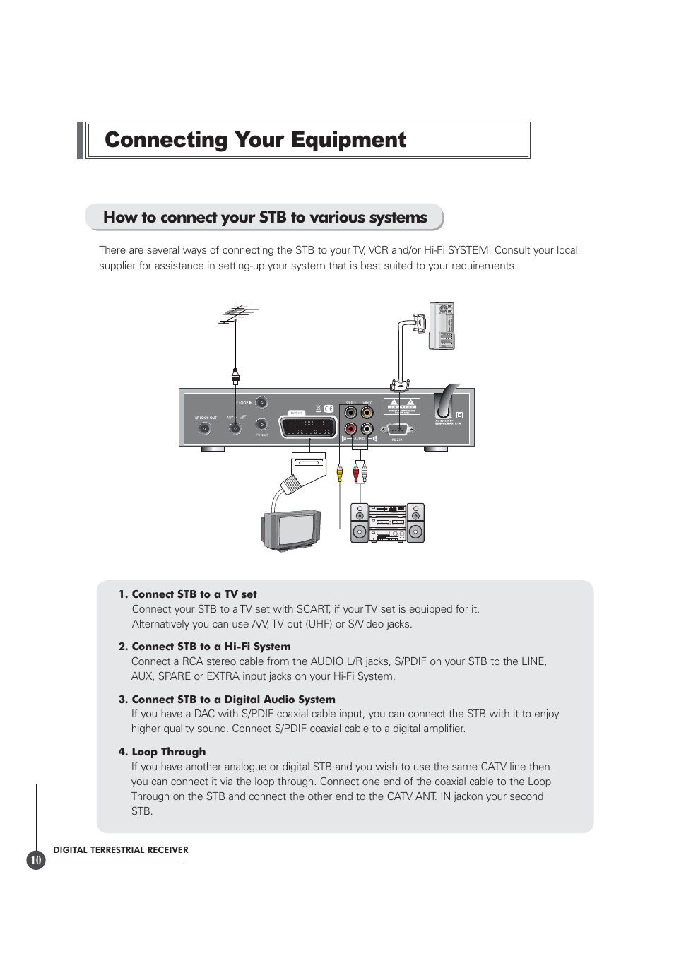 Connecting your equipment, How to connect your stb to various systems | Triax TR 305 User Manual | Page 10 / 40