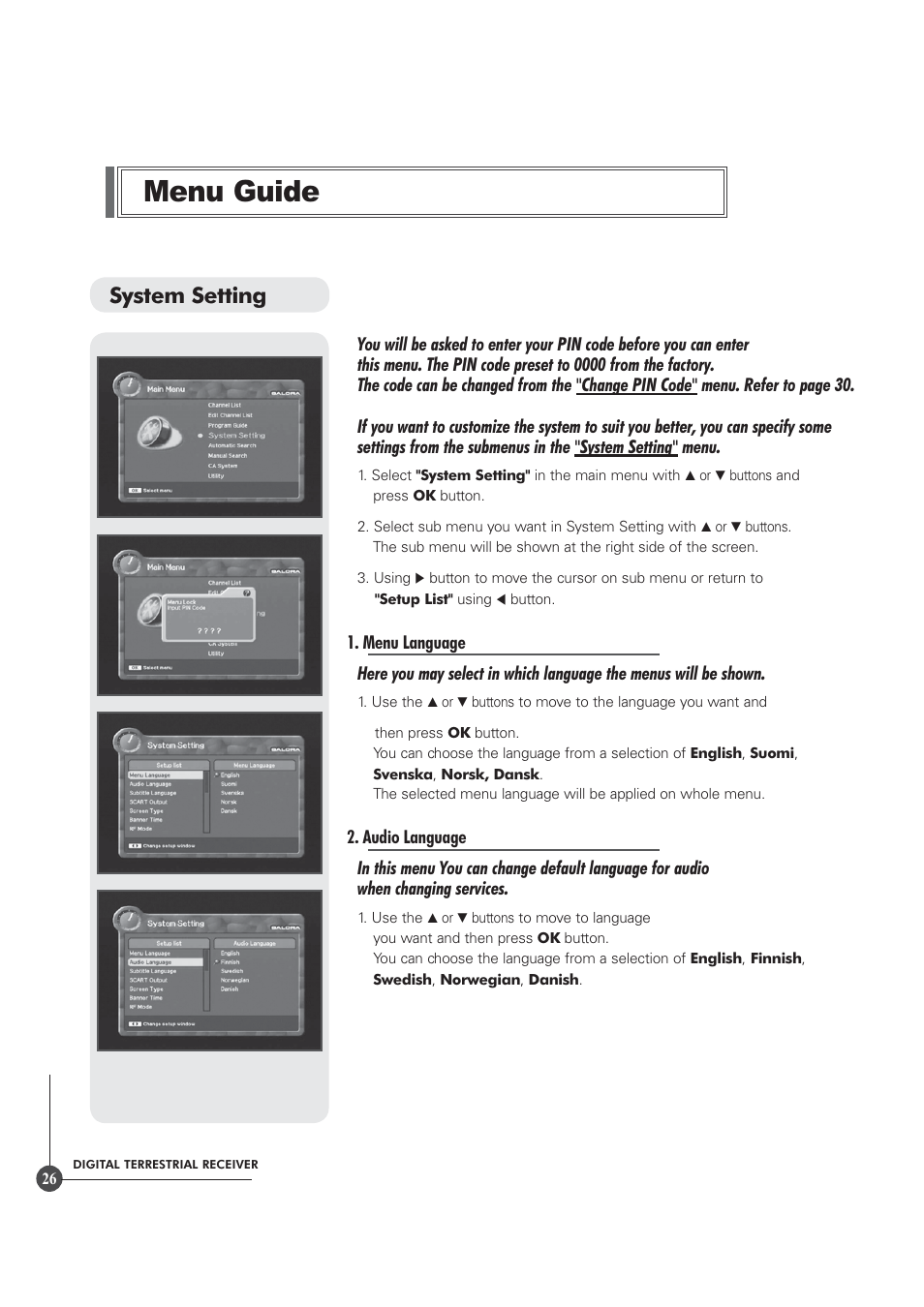 Menu guide, System setting | Triax TR 305 User Manual | Page 26 / 40