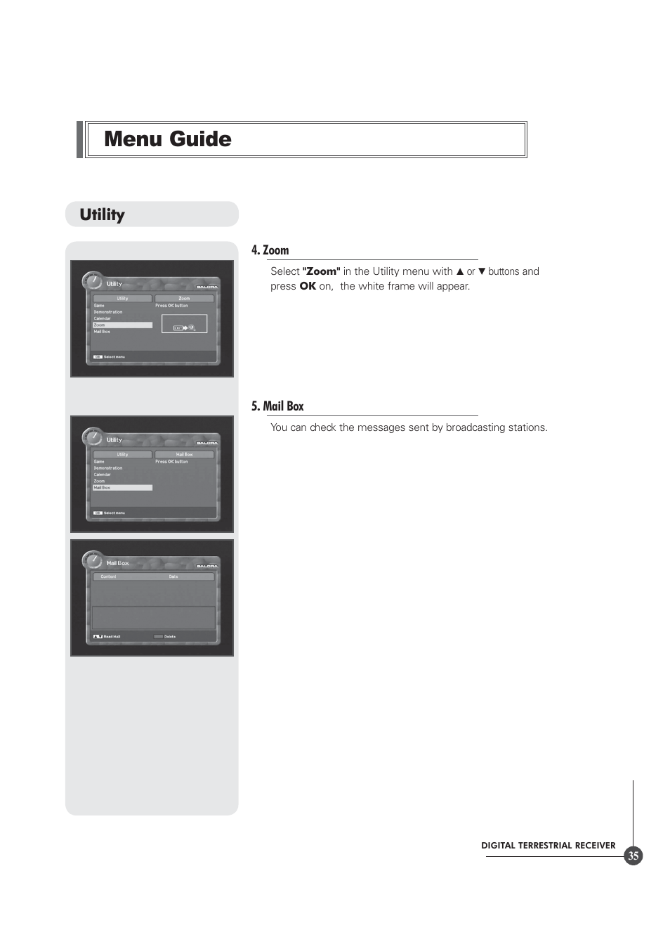 Menu guide, Utility | Triax TR 305 User Manual | Page 35 / 40