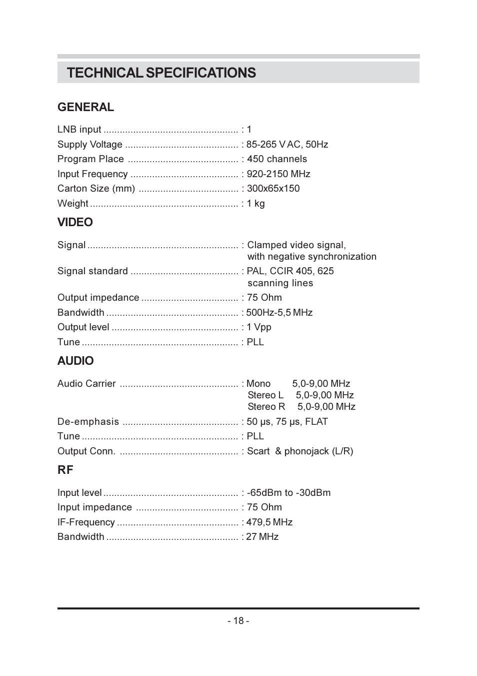 Technical specifications | Triax SR-26 User Manual | Page 19 / 22