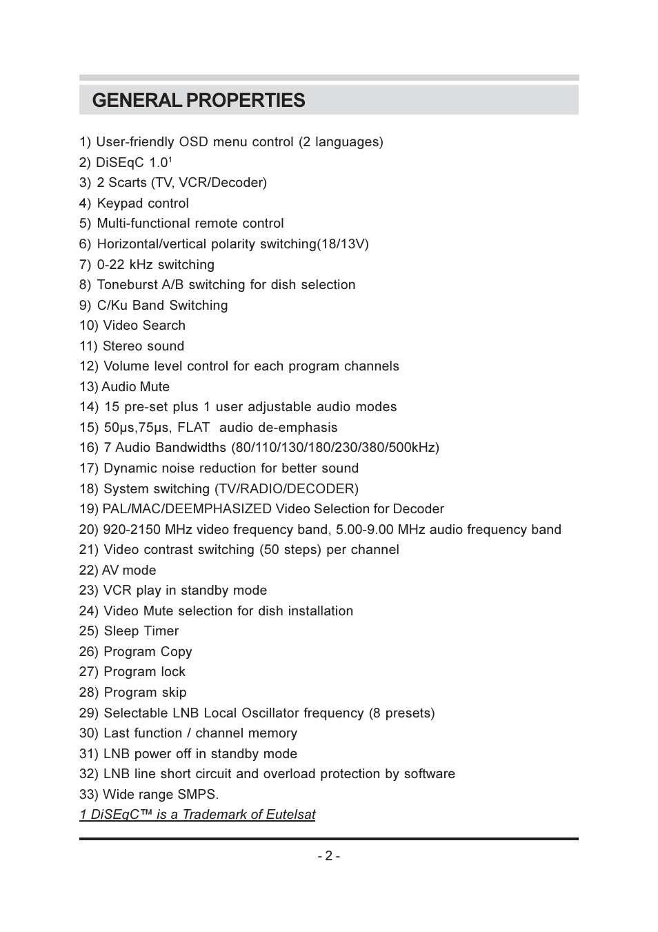 General properties | Triax SR-26 User Manual | Page 3 / 22