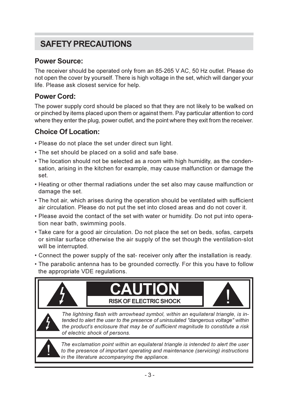 Caution, Safety precautions | Triax SR-26 User Manual | Page 4 / 22