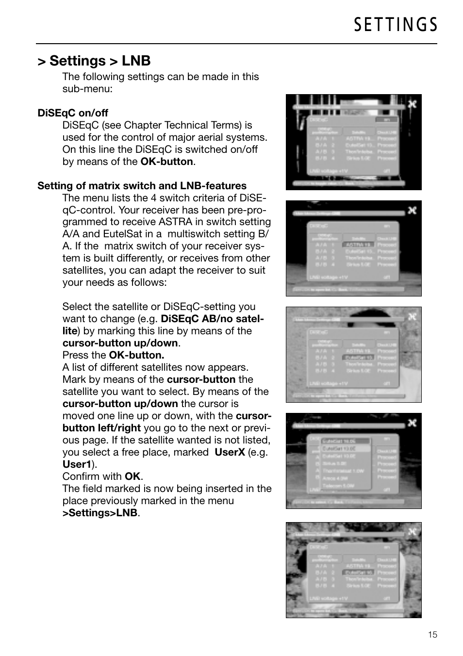 Settings > lnb | Triax DVB 63S User Manual | Page 15 / 40