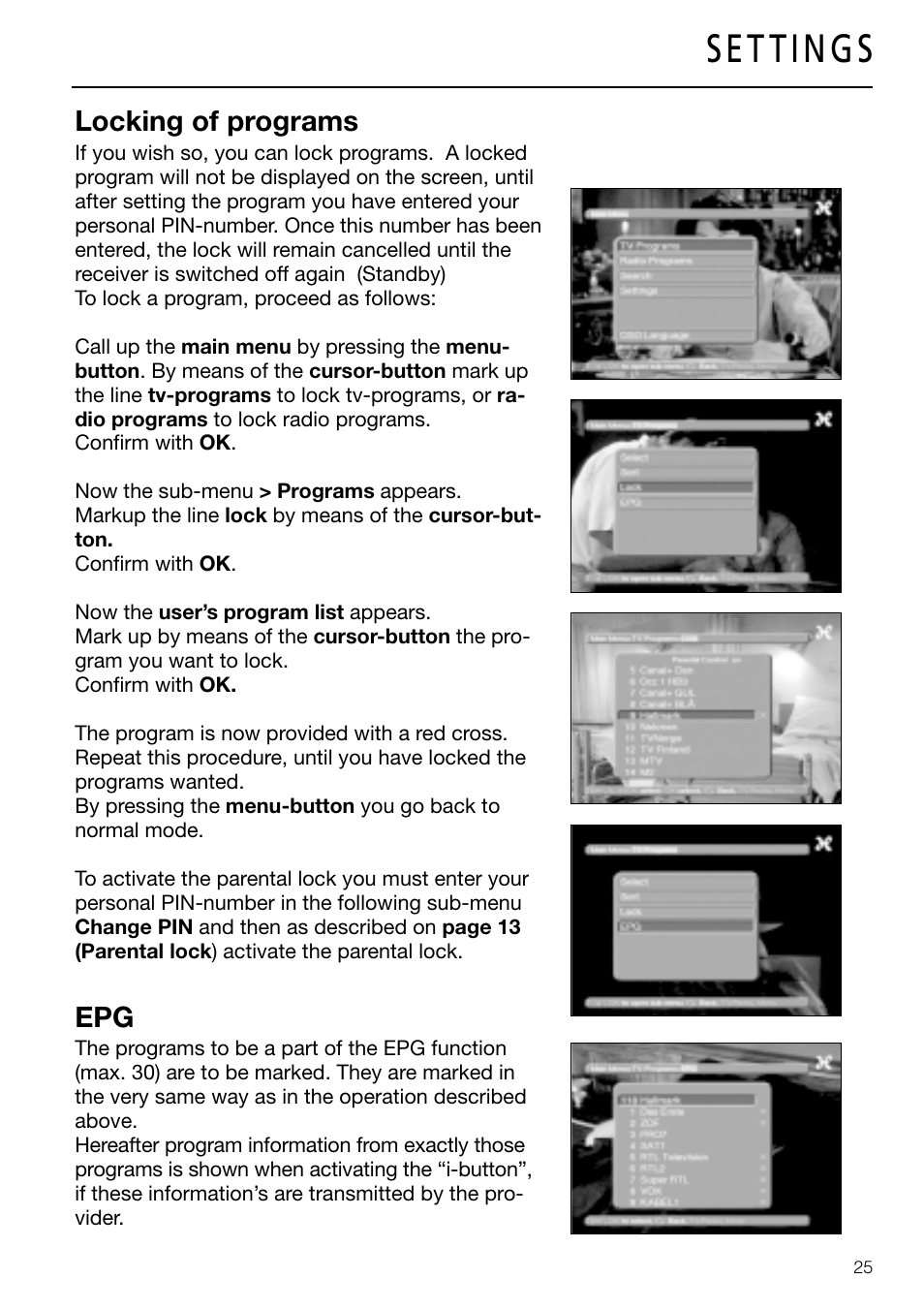 Locking of programs | Triax DVB 63S User Manual | Page 25 / 40