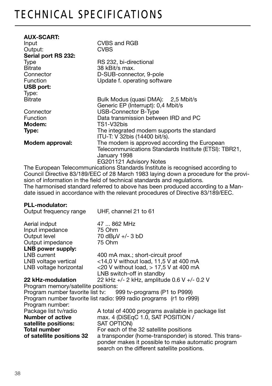 Triax DVB 63S User Manual | Page 38 / 40