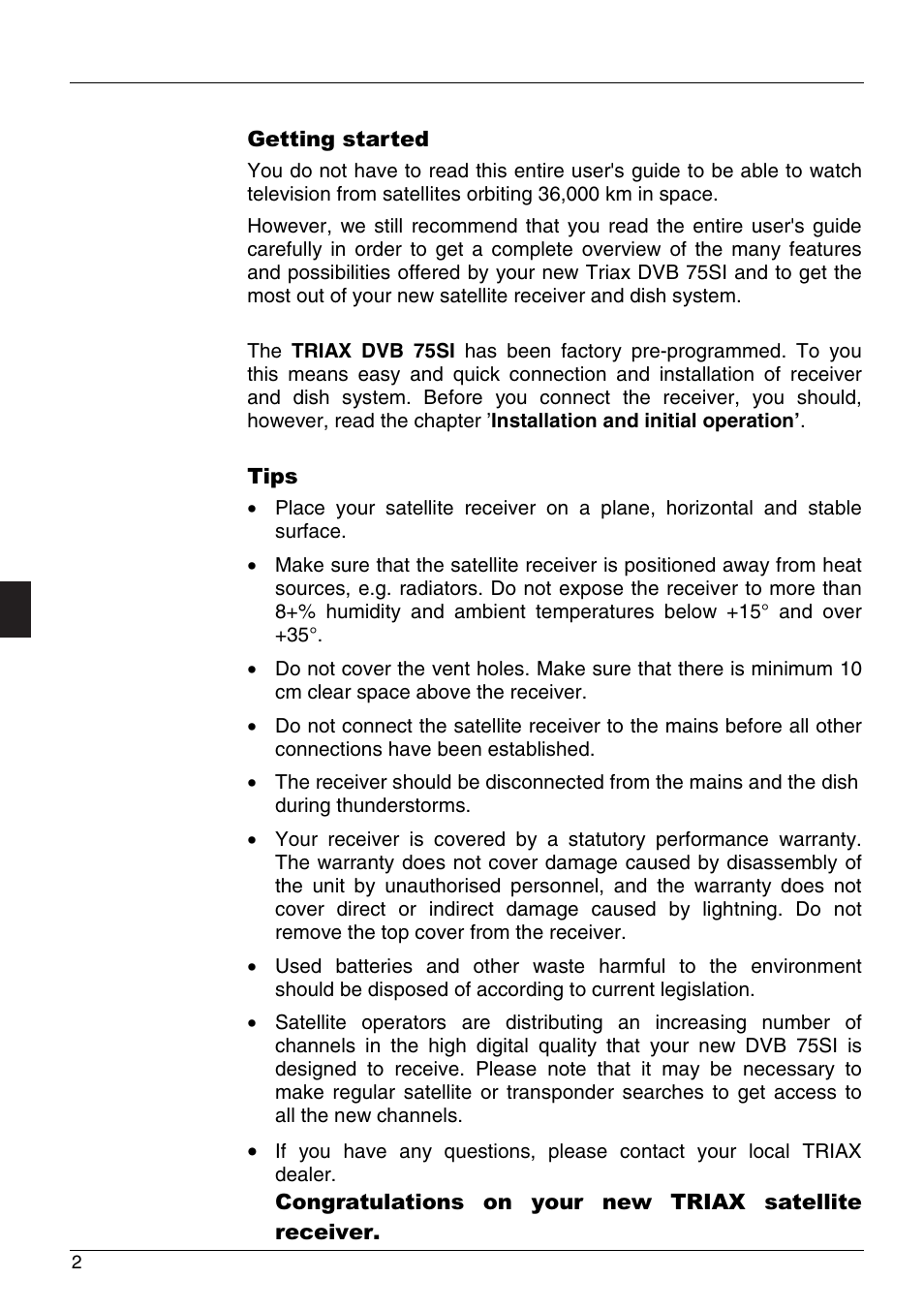 Triax dvb 75si | Triax DVB 75SI User Manual | Page 2 / 28