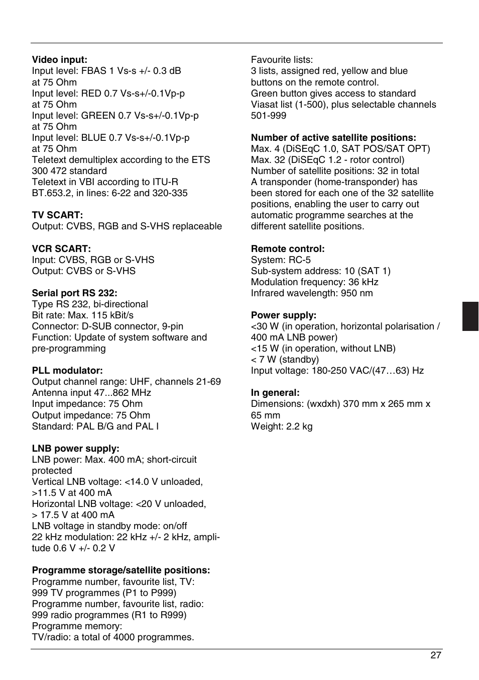 Triax dvb 75 si | Triax DVB 75SI User Manual | Page 27 / 28