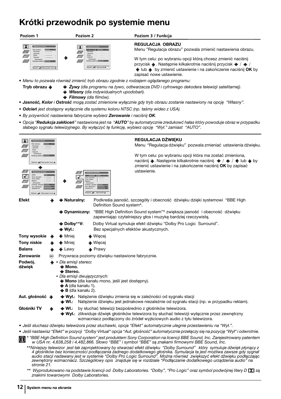 Krótki przewodnik po systemie menu | Sony KP-44PX2 User Manual | Page 107 / 146