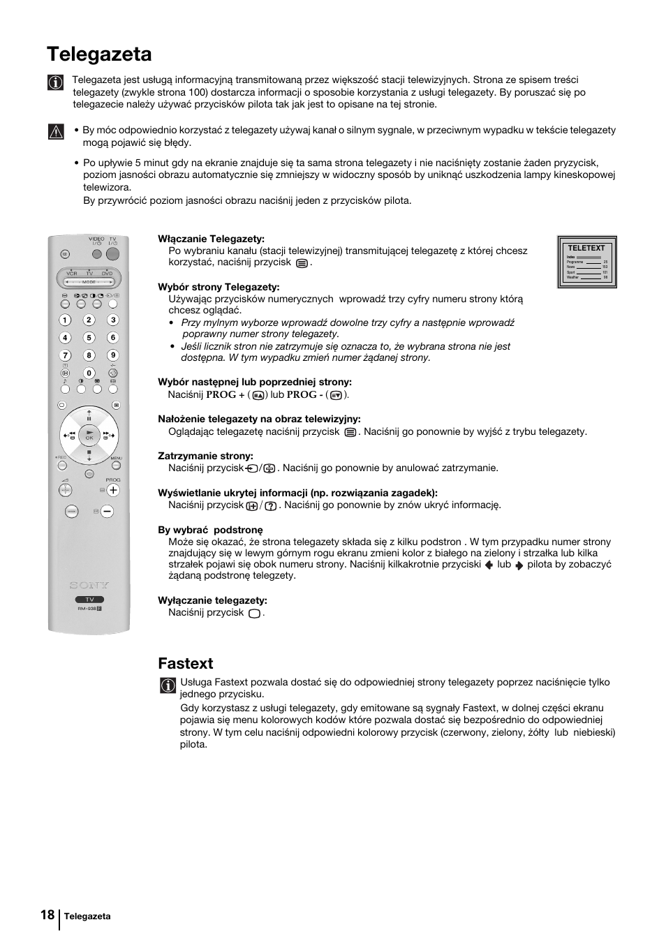 Telegazeta, Fastext | Sony KP-44PX2 User Manual | Page 113 / 146