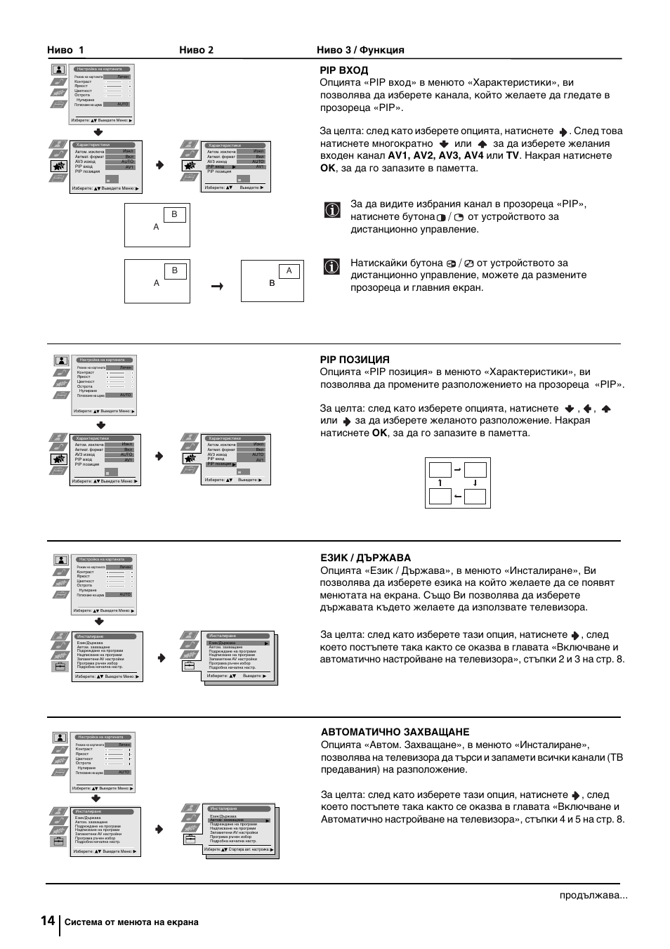 Продължава, Система от менюта на екрана | Sony KP-44PX2 User Manual | Page 37 / 146