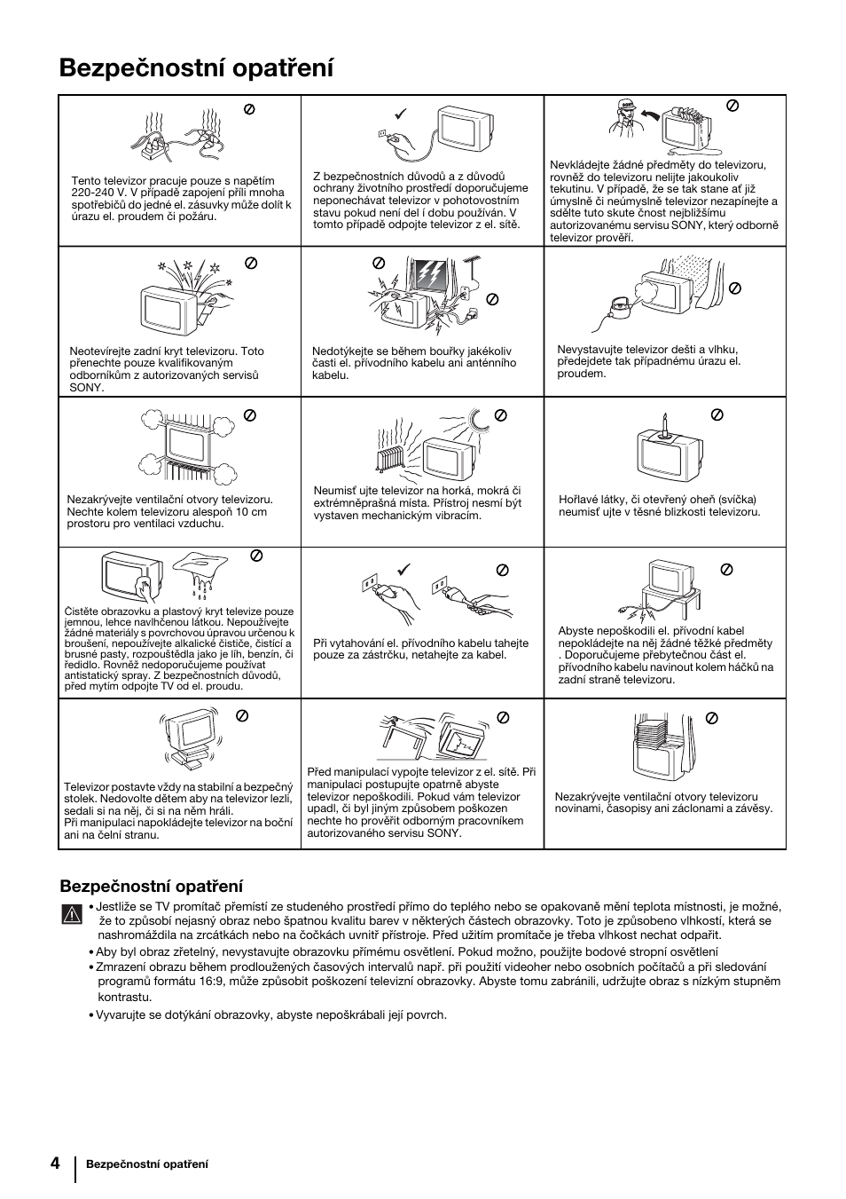 Bezpečnostní opatření | Sony KP-44PX2 User Manual | Page 51 / 146