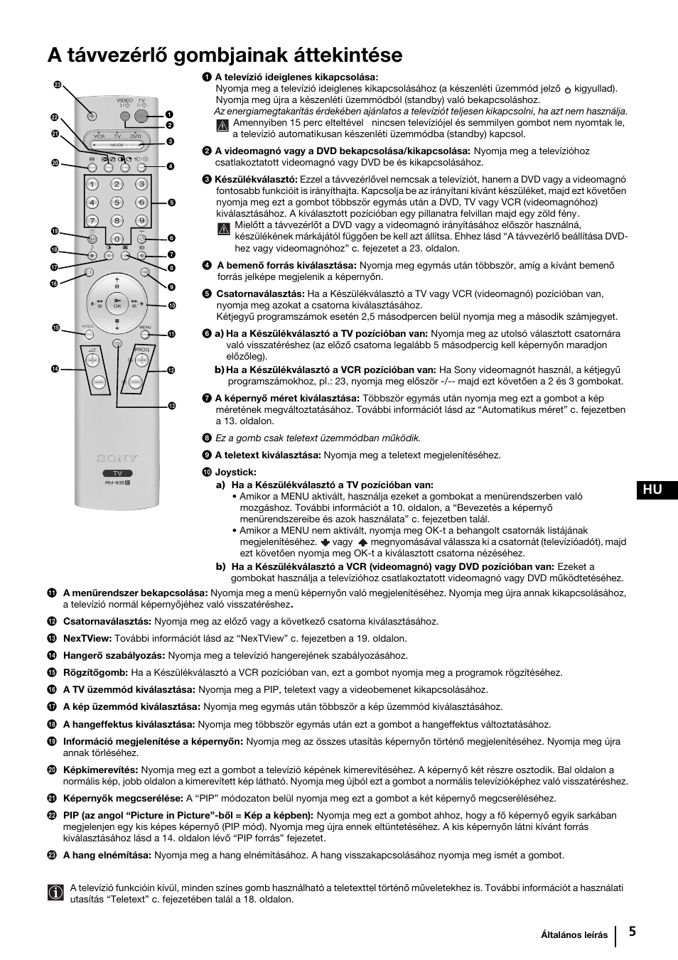 Checking the accessories supplied, A távvezérlő gombjainak áttekintése, 5 hu | Sony KP-44PX2 User Manual | Page 76 / 146