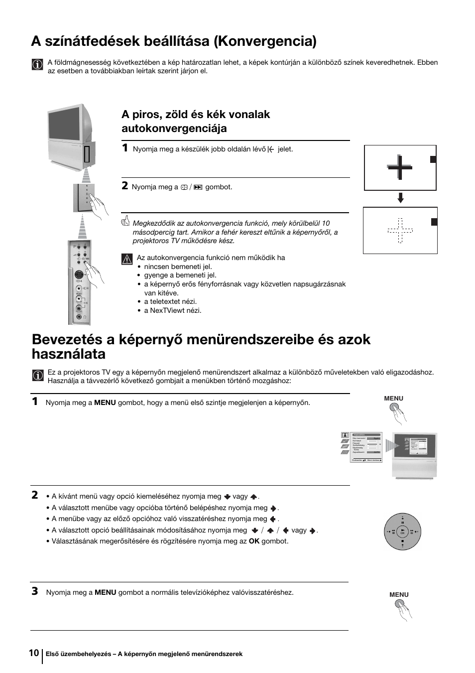 A színátfedések beállítása (konvergencia), A piros, zöld és kék vonalak autokonvergenciája 1 | Sony KP-44PX2 User Manual | Page 81 / 146